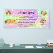 ミント&金ゴールドウィスクベーカリービジネスリオープニングピンク 横断幕 (トレードショー)