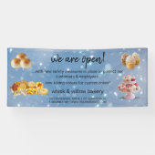 ミント&金ゴールドウィスクベーカリービジネスリオープンググレー 横断幕 (横)