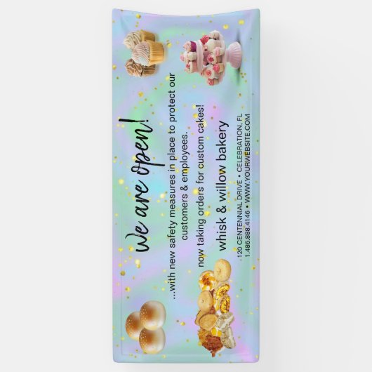 ミント&金ゴールドウィスクベーカリービジネスリオープングブルー 横断幕 (縦)