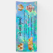 ミント&金ゴールドウィスクベーカリービジネスリオープングブルー 横断幕 (縦)