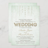 ミント&金ゴールドグリッタールック結婚式招待状 招待状 (正面/裏面)