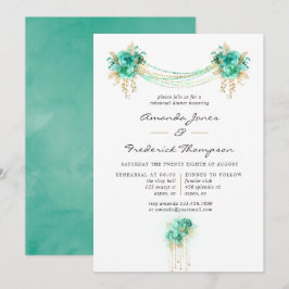 ミント&金ゴールドフローラストリングライトリハーサルディナー 招待状