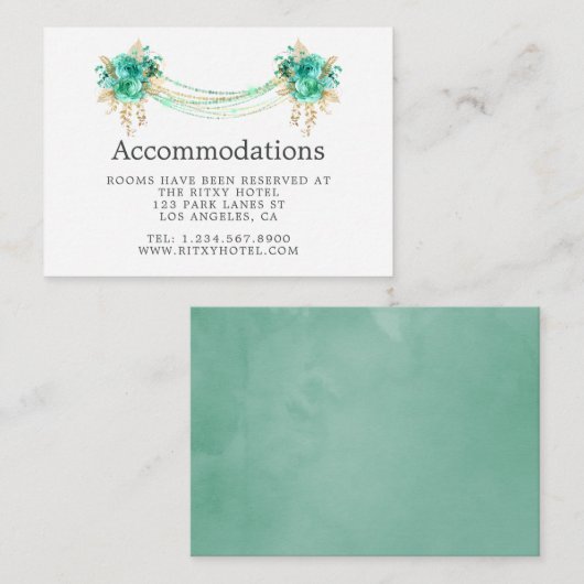 ミント&金ゴールドフローララ結婚イトの宿泊施設 エンクロージャーカード (正面/裏面)