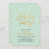 ミント&金ゴールド |アダルト40thサプライズ誕生日パーティー 招待状 (正面/裏面)