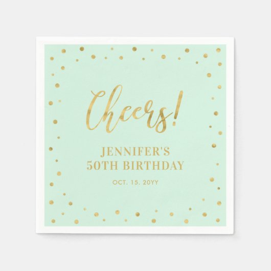 ミント&金ゴールド |エレガント大人クラシック誕生日パーティー スタンダードカクテルナプキン (正面)