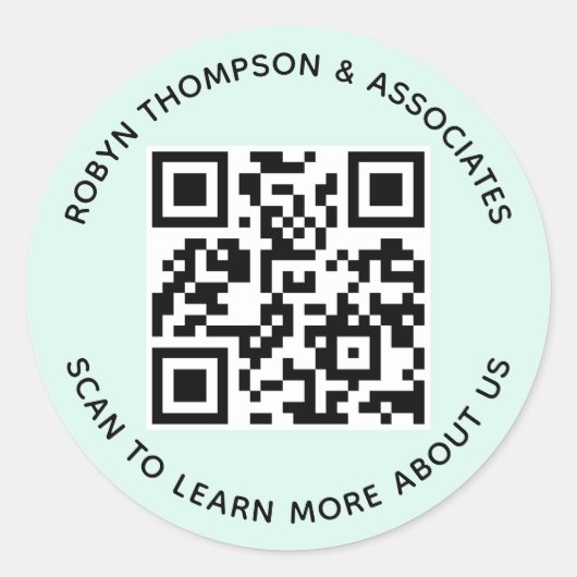 ミントQRコードステッカーカスタムビジネス名ラウンド ラウンドシール (正面)