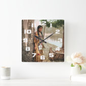 ミンネハハ1897先住民アメリカンヒアワタヴィンテージ スクエア壁時計 (ホーム)