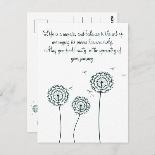 ミンマリスト緑のタンポポやる気を起こさせる引用文 ポストカード (正面/裏面)