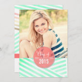 ミンモダント水彩ストライプ写真卒業 招待状 (正面/裏面)