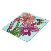 ミン色彩の鮮やかトの花、アイリス、蝶 タイル (側面)