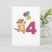 ミーアカットの4歳誕生日風船 子供の招待状 招待状 (スタンド正面)