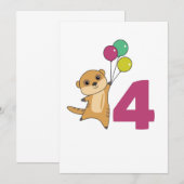 ミーアカットの4歳誕生日風船 子供の招待状 招待状 (正面/裏面)