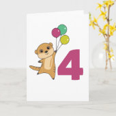 ミーアカット 4歳の誕生日 風船 子供 カード (黄色い花)