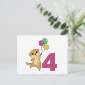 ミーアカット 4歳の誕生日 風船 子供 ポストカード (スタンド正面)