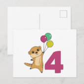 ミーアカット 4歳の誕生日 風船 子供 ポストカード (正面/裏面)