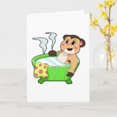 ミーアキャットが風呂で入浴中 カード (黄色い花)