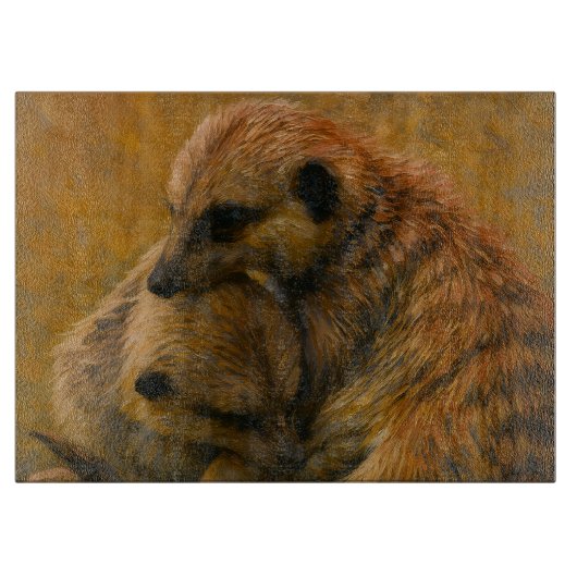 ミーアキャットの抱擁 - アースカラーの野生動物絵画 カッティングボード (正面)