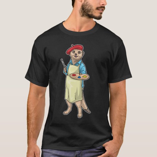 ミーアキャットの画家 絵筆 ペイント Tシャツ (正面)