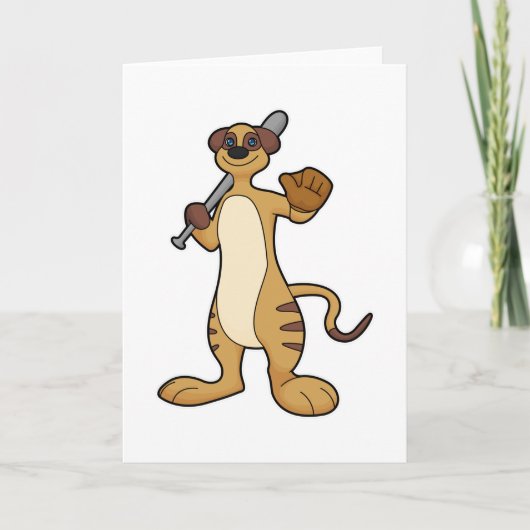 ミーアキャットを野球選手に見立てて野球バットを持たせたもの カード (正面)