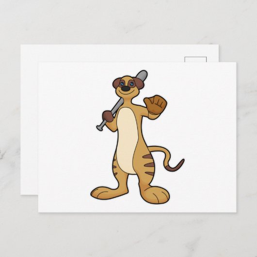 ミーアキャットを野球選手に見立てて野球バットを持たせたもの ポストカード (正面/裏面)