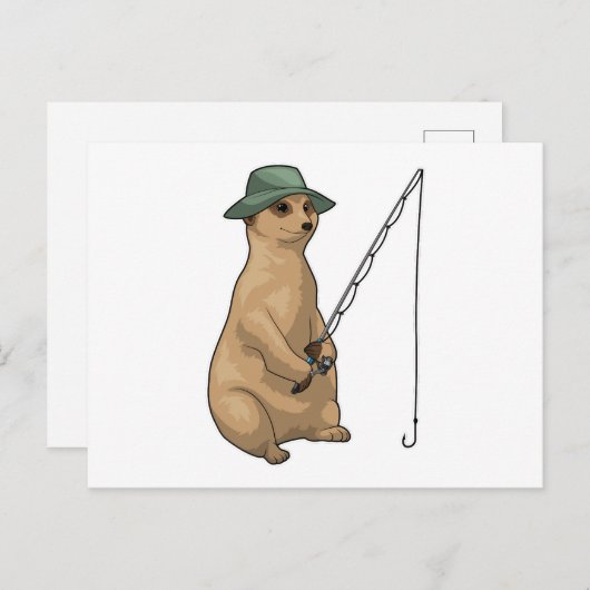 ミーアキャットフィッシングフィッシャーフィッシングロッド ポストカード (正面/裏面)