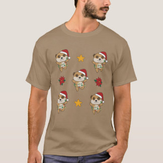 ミーアキャット クリスマス 冬 動物 ミーアキャットの友達 Tシャツ