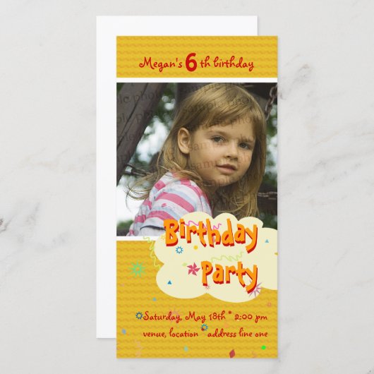 ミーガンのすごい誕生日パーティフォト招待状 (正面/裏面)