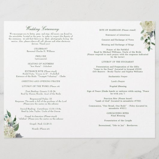 ミーガンカソリッ結婚クスの式プログラム全質量 (裏面)