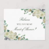 ミーガングリーンリーメイド・オブ・オーナー（花嫁付き添い人）ブライデスメイド提案 インビテーションポストカード (正面)
