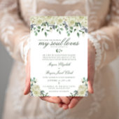 ミーガンホワイトフラワーズ&緑のカソリッ結婚クの 招待状