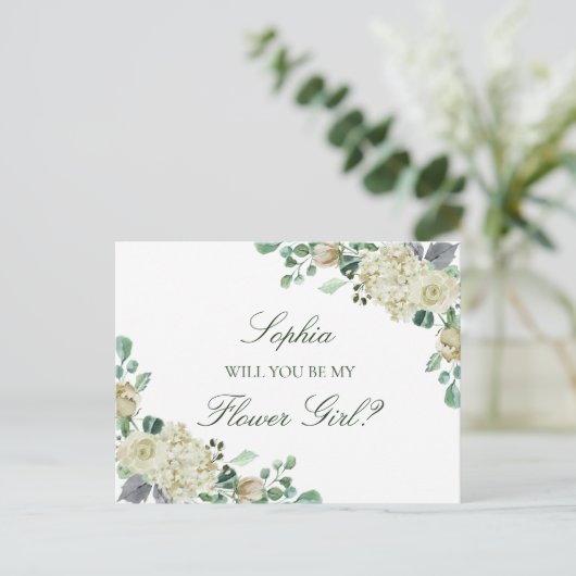 ミーガン緑の花の女の子Bridesmaid提案 インビテーションポストカード (スタンド正面)