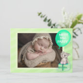 ミーティ新生児コアラパーティー招待状ミントグリーン 招待状 (スタンド正面)