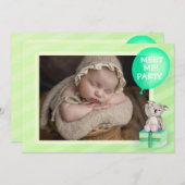 ミーティ新生児コアラパーティー招待状ミントグリーン 招待状 (正面/裏面)