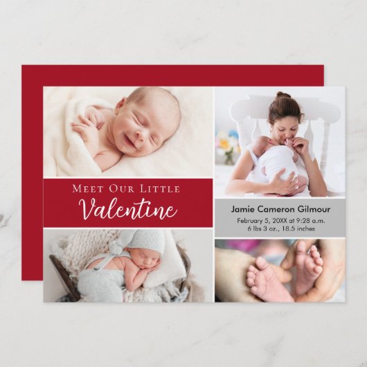 ミートザリトルバレンタイン男の赤ちゃん写真誕生 サンキューカード (正面/裏面)