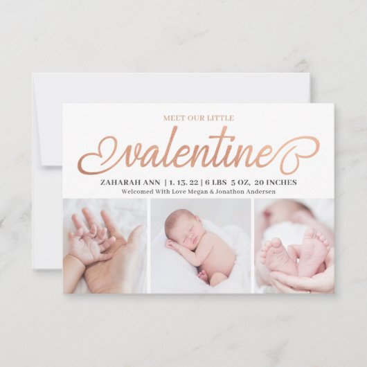 ミートザリトルバレンタイン3写真誕生ベビー 案内状 (正面)