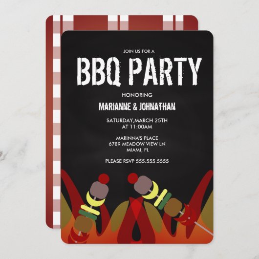 ミートスケウダーズBBQフレイムス調理師アウトパーティの招待状 招待状 (正面/裏面)