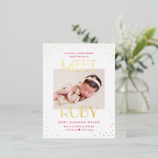 ミートベビーフォイル誕生の発表はがき 箔シーズンポストカード (立ち正面)