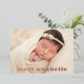 ミートベビーフォトコラージュバラ金ゴールド 箔招待状 (立ち正面)