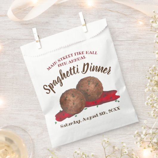 ミートボールイタリアンスパゲッティディナーチャリティーイベント フェイバーバッグ (クリップ留めされた状態)
