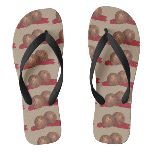 ミートボールマリナラミートボールイタリアン食品料理 ビーチサンダル (フットベッド)