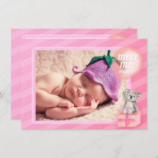 ミート新生児ガールかわいいコアラバルーンイベント 招待状 (正面/裏面)