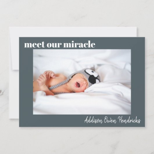 ミート·ウィル·ミラクル|男の赤ちゃん誕生の告知 招待状 (正面)