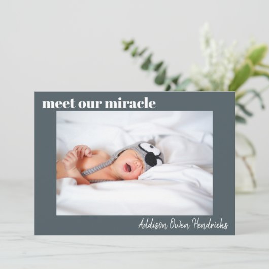 ミート·ウィル·ミラクル|男の赤ちゃん誕生の告知 招待状 (スタンド正面)