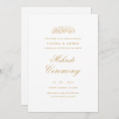 ミーナ・ミニマル・ホワイト・イスラム教・ムスリム・ウェディング 招待状 (正面/裏面)