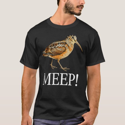 ミープバード・ミーム アメリカヤマシギを見つめる鳥 Tシャツ (正面)