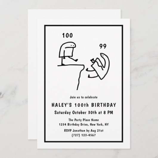 ミームおもしろいユーモアシンプルホワイトホワイト100誕生日 招待状 (正面/裏面)