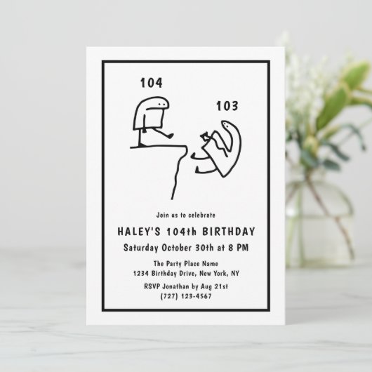 ミームおもしろいユーモアシンプルホワイトホワイト104th誕生日 招待状 (スタンド正面)