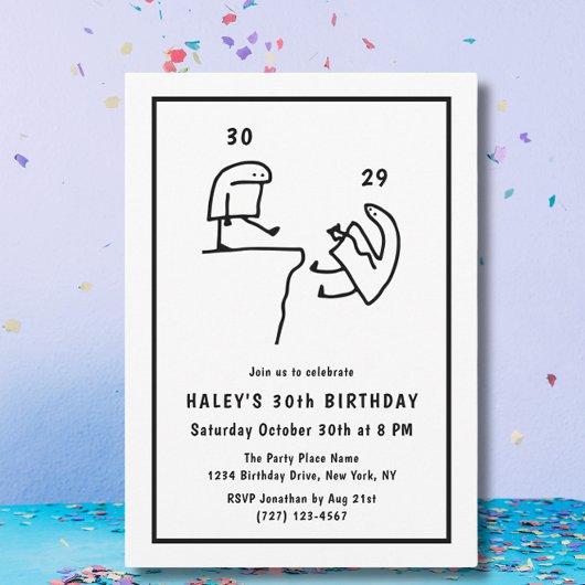 ミームおもしろいユーモアシンプル白黒30th誕生日 招待状