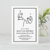 ミームおもしろいユーモアシンプル白黒6th誕生日 招待状 (スタンド正面)