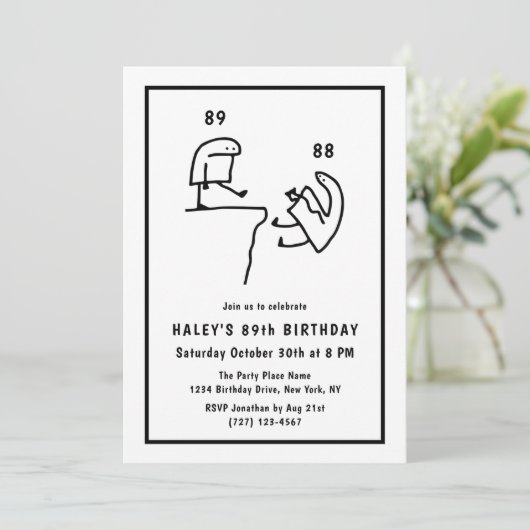 ミームおもしろいユーモアシンプル白黒89th誕生日 招待状 (スタンド正面)